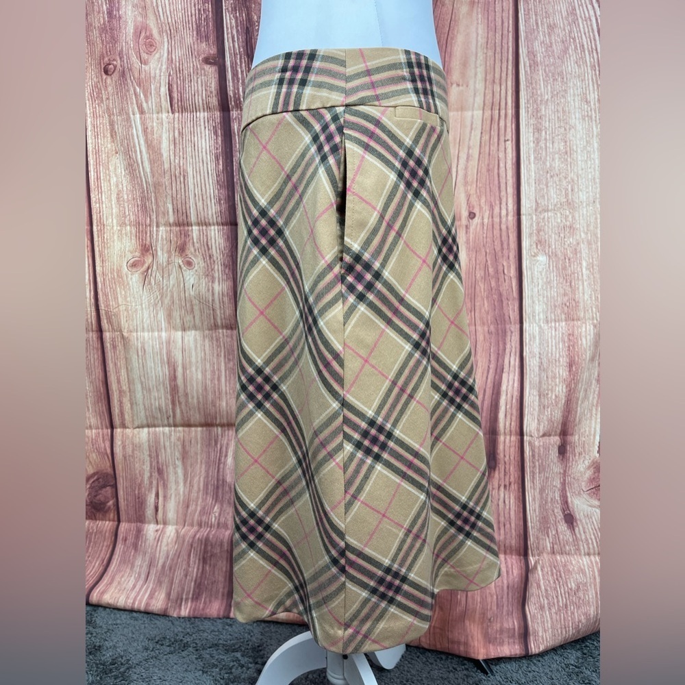 Lands’ End Tan black pink plaid wool blend knee length A-line skirt size 10 - Picture 8 of 16